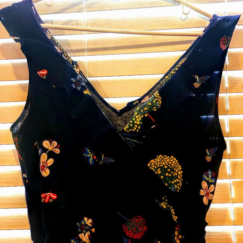 LOFT navy blue floral sleeveless vneck jumpsuit